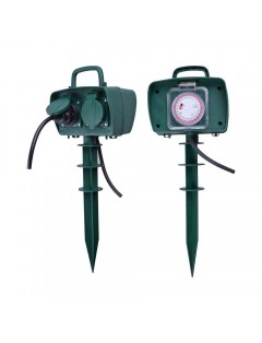 Dwa Gniazda Ogrodowe V-TAC 3m Z Szpilką Timer IP44 Schuko