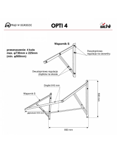 Wieszak regulowany OPTI 4 PLUS na cztery opony udźwig 150kg do 225mm